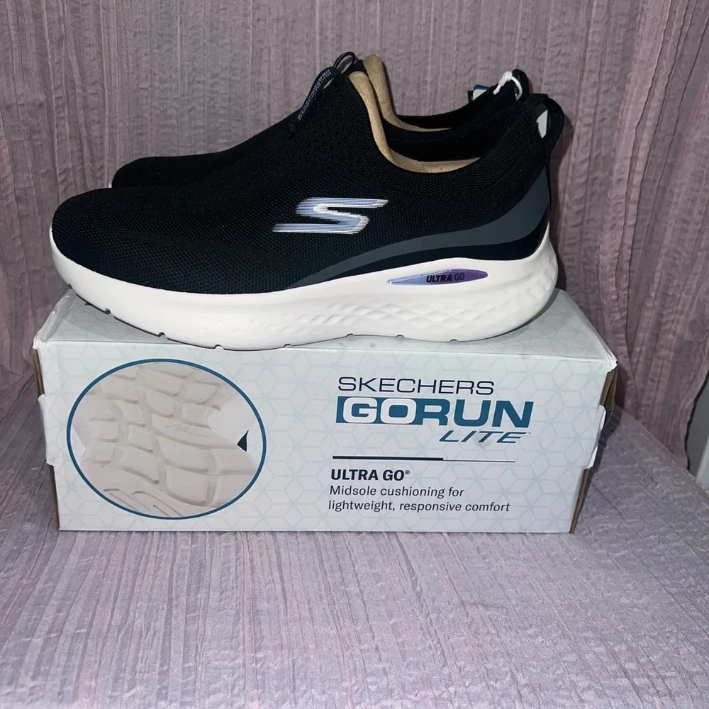 Skechers Black and White Athletic Shoes with Cushioned Sole